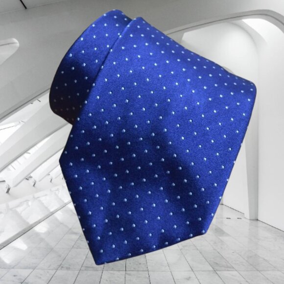 BRIONI Navy Blue Aqua Micro Polka Dots handmade Geometric Handmade Silk Neck Tie - Picture 2 of 11